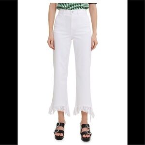 Maje Pavot High Rise Straight Raw Cuff Jeans in White